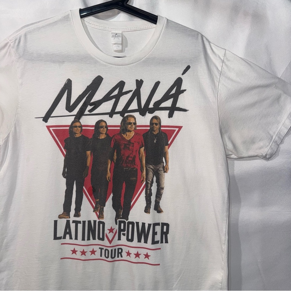 Mana Latino Power Tour Concert Shirt Sz L white 2-sided 2016